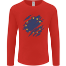 Torn EU Flag European Union Flag Football Mens Long Sleeve T-Shirt Red