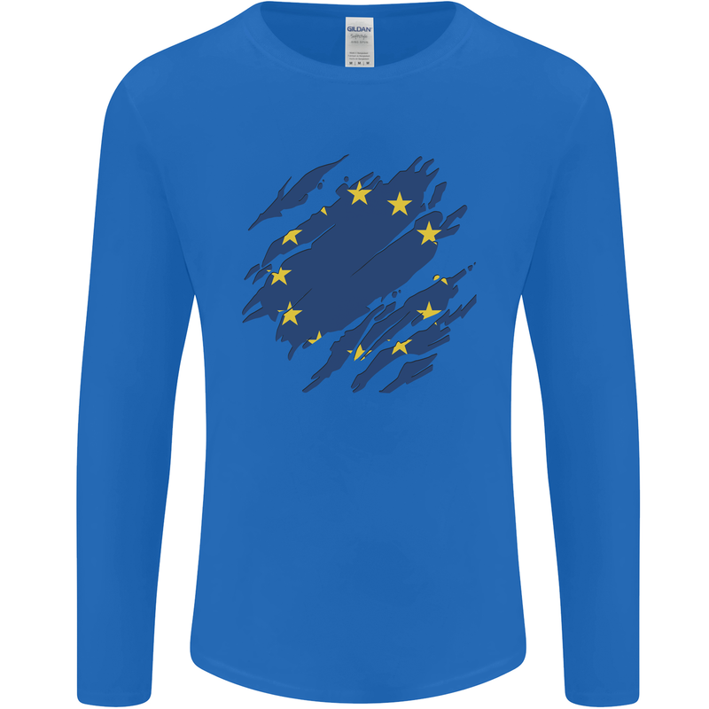 Torn EU Flag European Union Flag Football Mens Long Sleeve T-Shirt Royal Blue
