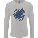 Torn EU Flag European Union Flag Football Mens Long Sleeve T-Shirt Sports Grey