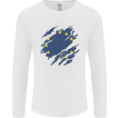 Torn EU Flag European Union Flag Football Mens Long Sleeve T-Shirt White