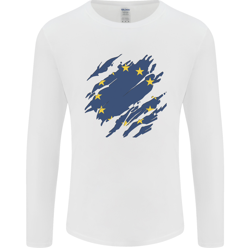 Torn EU Flag European Union Flag Football Mens Long Sleeve T-Shirt White