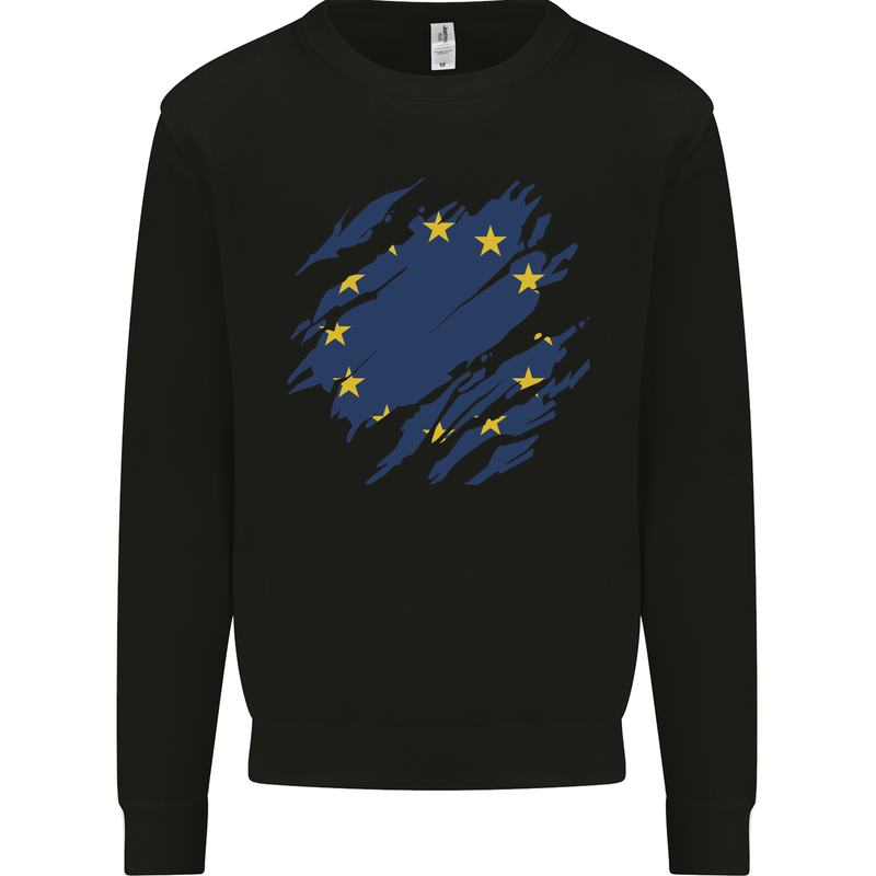 Torn EU Flag European Union Flag Football Mens Sweatshirt Jumper Black