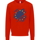 Torn EU Flag European Union Flag Football Mens Sweatshirt Jumper Bright Red