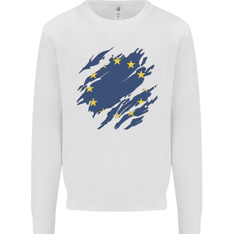 Torn EU Flag European Union Flag Football Mens Sweatshirt Jumper White
