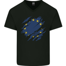 Torn EU Flag European Union Flag Football Mens V-Neck Cotton T-Shirt Black