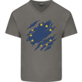 Torn EU Flag European Union Flag Football Mens V-Neck Cotton T-Shirt Charcoal