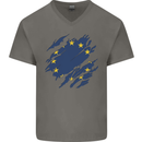 Torn EU Flag European Union Flag Football Mens V-Neck Cotton T-Shirt Charcoal