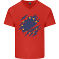 Torn EU Flag European Union Flag Football Mens V-Neck Cotton T-Shirt Red