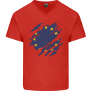 Torn EU Flag European Union Flag Football Mens V-Neck Cotton T-Shirt Red