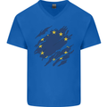 Torn EU Flag European Union Flag Football Mens V-Neck Cotton T-Shirt Royal Blue