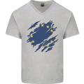 Torn EU Flag European Union Flag Football Mens V-Neck Cotton T-Shirt Sports Grey
