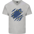 Torn EU Flag European Union Flag Football Mens V-Neck Cotton T-Shirt Sports Grey
