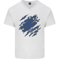 Torn EU Flag European Union Flag Football Mens V-Neck Cotton T-Shirt White