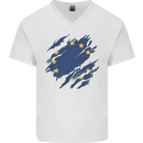 Torn EU Flag European Union Flag Football Mens V-Neck Cotton T-Shirt White