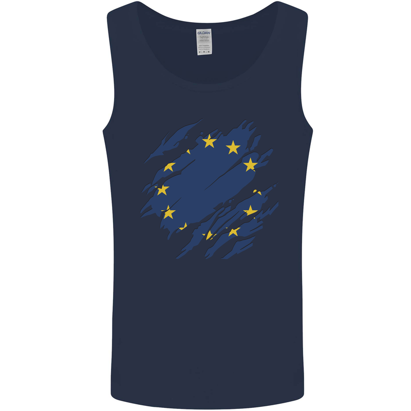 Torn EU Flag European Union Flag Football Mens Vest Tank Top Navy Blue