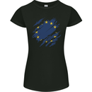 Torn EU Flag European Union Flag Football Womens Petite Cut T-Shirt Black