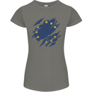 Torn EU Flag European Union Flag Football Womens Petite Cut T-Shirt Charcoal