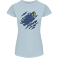 Torn EU Flag European Union Flag Football Womens Petite Cut T-Shirt Light Blue