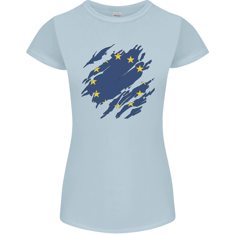 Torn EU Flag European Union Flag Football Womens Petite Cut T-Shirt Light Blue