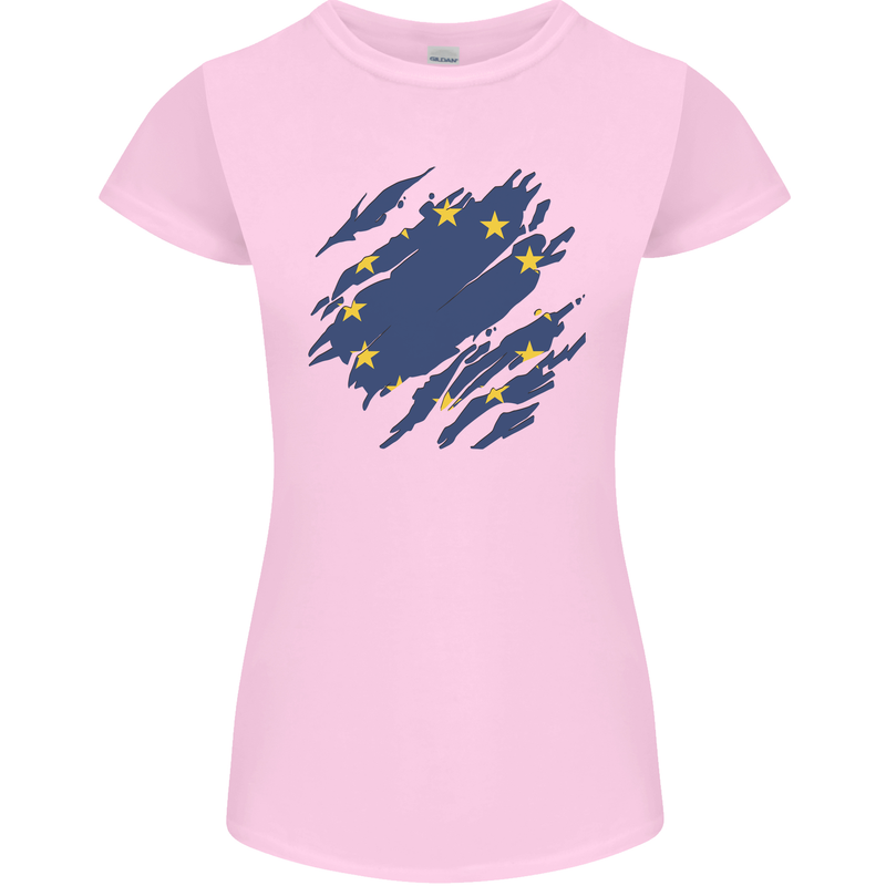 Torn EU Flag European Union Flag Football Womens Petite Cut T-Shirt Light Pink