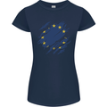 Torn EU Flag European Union Flag Football Womens Petite Cut T-Shirt Navy Blue