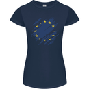 Torn EU Flag European Union Flag Football Womens Petite Cut T-Shirt Navy Blue