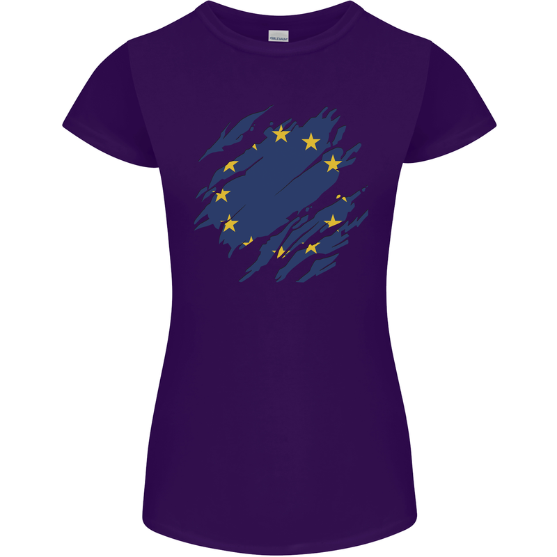 Torn EU Flag European Union Flag Football Womens Petite Cut T-Shirt Purple
