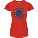 Torn EU Flag European Union Flag Football Womens Petite Cut T-Shirt Red