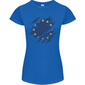 Torn EU Flag European Union Flag Football Womens Petite Cut T-Shirt Royal Blue