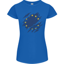 Torn EU Flag European Union Flag Football Womens Petite Cut T-Shirt Royal Blue