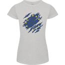 Torn EU Flag European Union Flag Football Womens Petite Cut T-Shirt Sports Grey