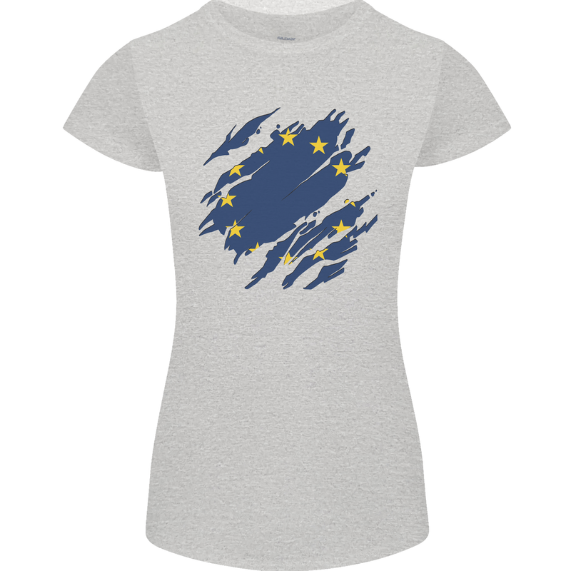 Torn EU Flag European Union Flag Football Womens Petite Cut T-Shirt Sports Grey