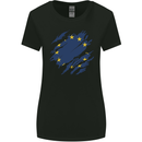Torn EU Flag European Union Flag Football Womens Wider Cut T-Shirt Black