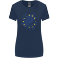 Torn EU Flag European Union Flag Football Womens Wider Cut T-Shirt Navy Blue