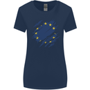 Torn EU Flag European Union Flag Football Womens Wider Cut T-Shirt Navy Blue