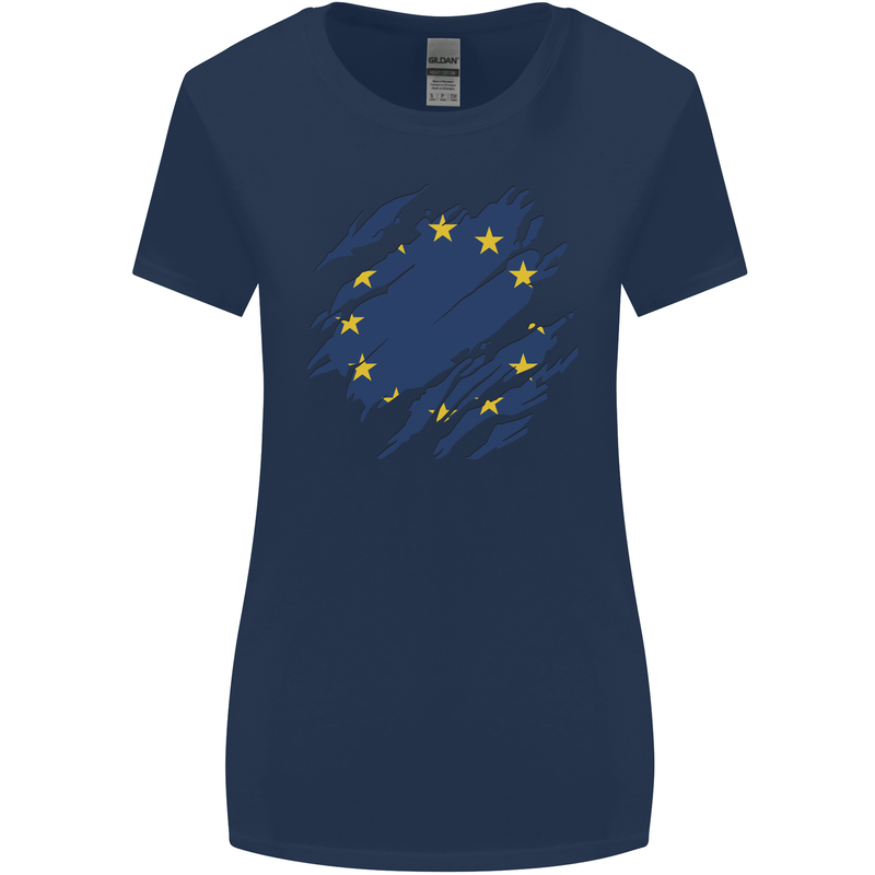Torn EU Flag European Union Flag Football Womens Wider Cut T-Shirt Navy Blue