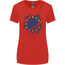 Torn EU Flag European Union Flag Football Womens Wider Cut T-Shirt Red