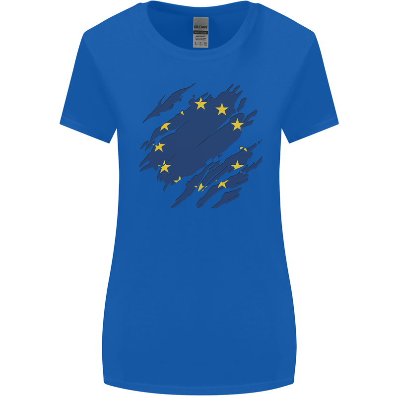 Torn EU Flag European Union Flag Football Womens Wider Cut T-Shirt Royal Blue