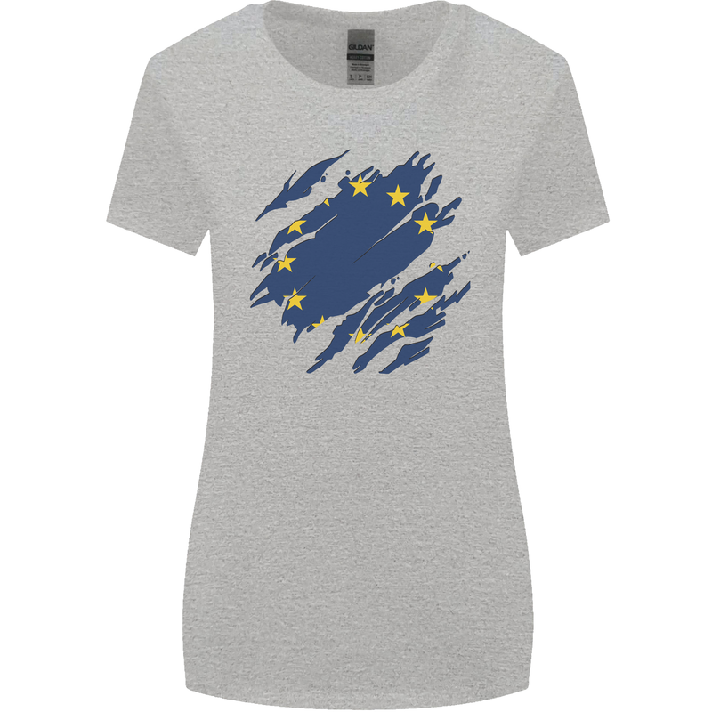 Torn EU Flag European Union Flag Football Womens Wider Cut T-Shirt Sports Grey