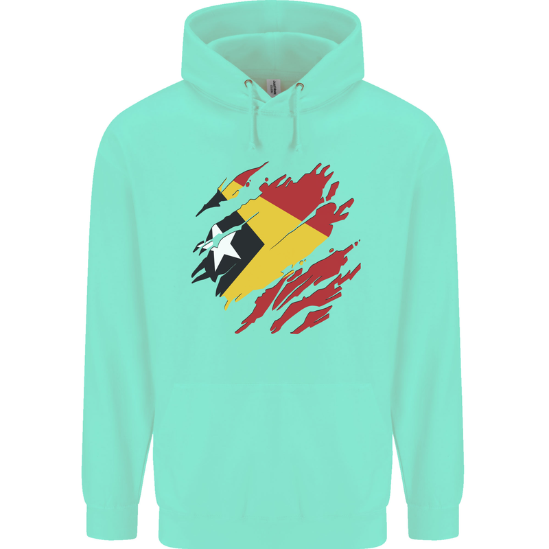 Torn East Timor Flag Day Football Childrens Kids Hoodie Peppermint