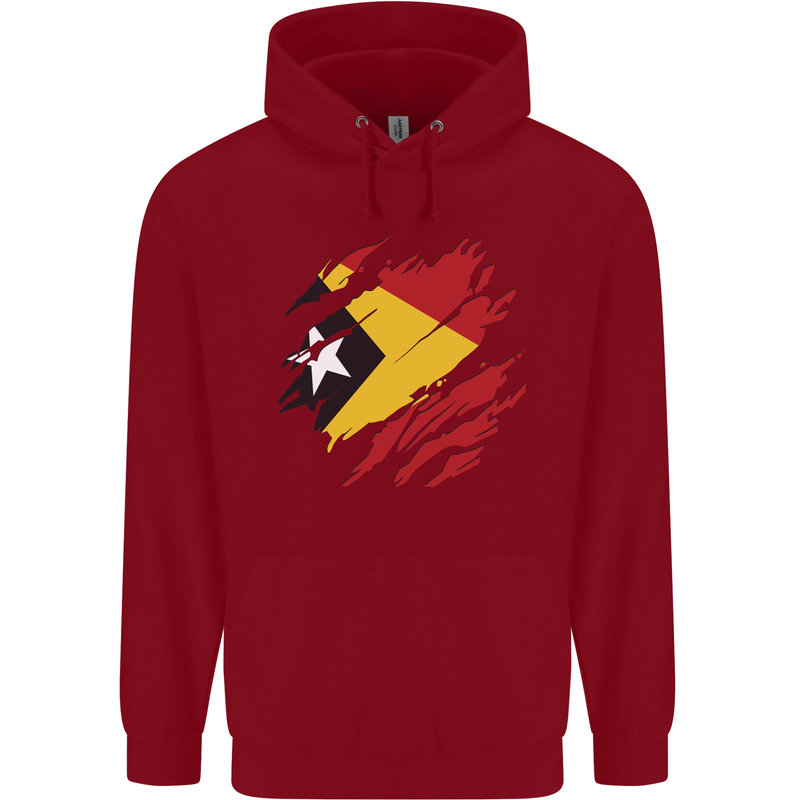 Torn East Timor Flag Day Football Childrens Kids Hoodie Red