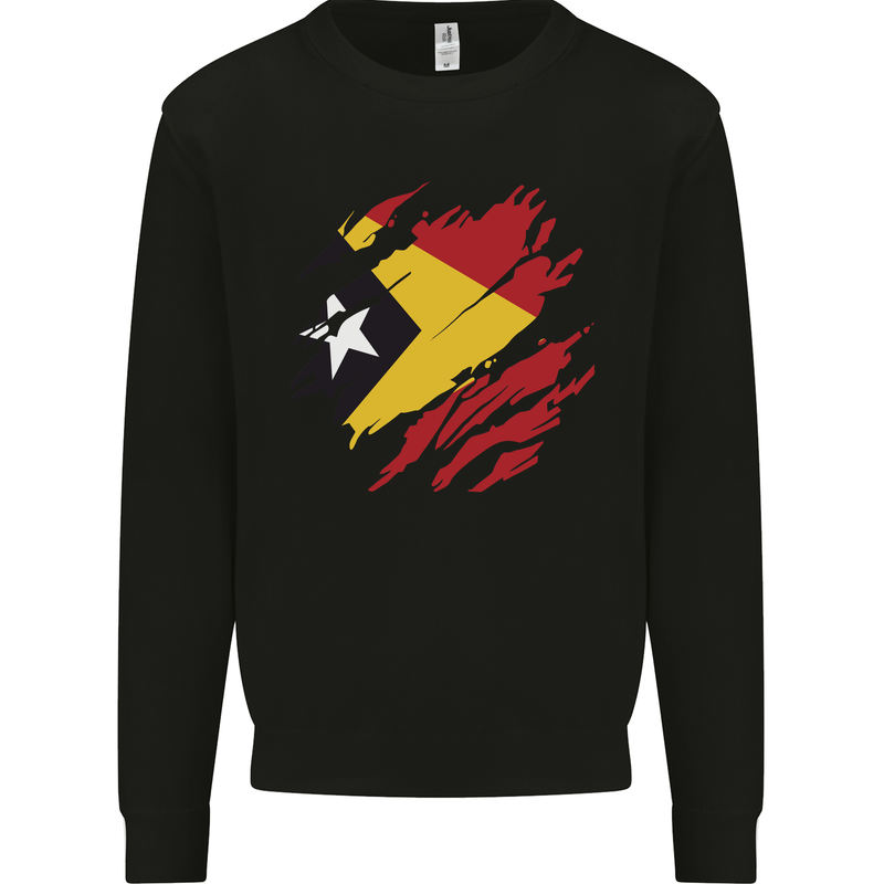 Torn East Timor Flag Day Football Kids Sweatshirt Jumper Black