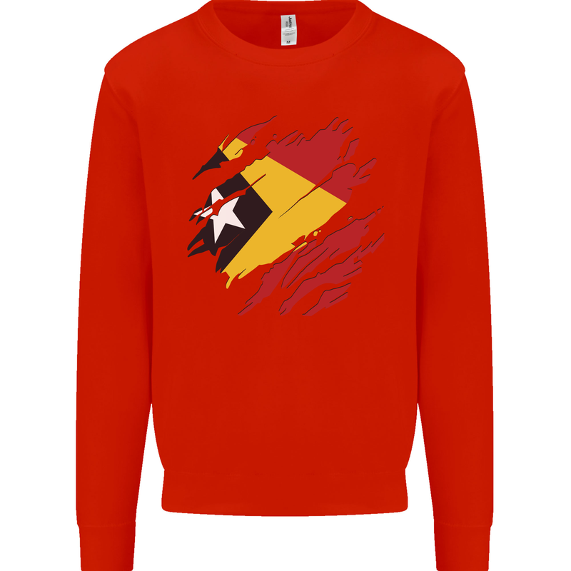 Torn East Timor Flag Day Football Kids Sweatshirt Jumper Bright Red