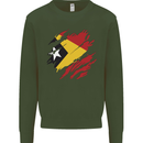 Torn East Timor Flag Day Football Kids Sweatshirt Jumper Forest Green