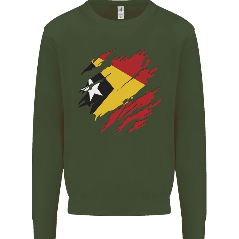 Torn East Timor Flag Day Football Kids Sweatshirt Jumper Forest Green