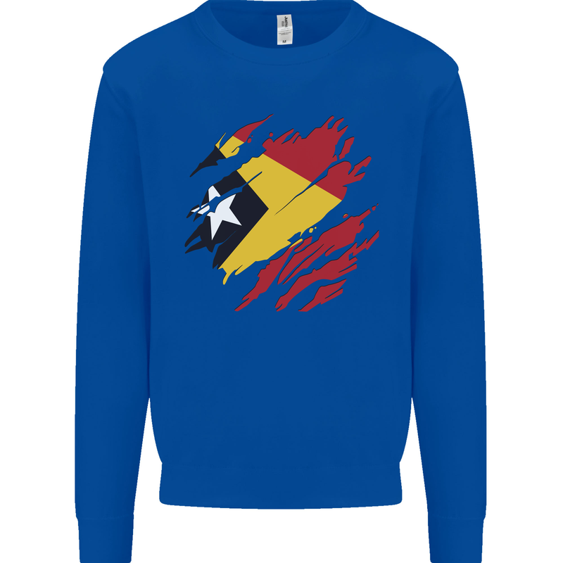 Torn East Timor Flag Day Football Kids Sweatshirt Jumper Royal Blue