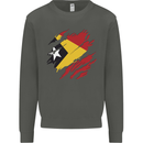 Torn East Timor Flag Day Football Kids Sweatshirt Jumper Storm Grey