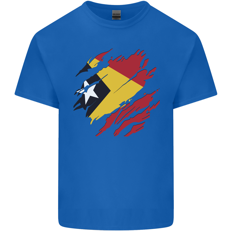Torn East Timor Flag Day Football Kids T-Shirt Childrens Royal Blue