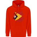 Torn East Timor Flag Day Football Mens 80% Cotton Hoodie Bright Red