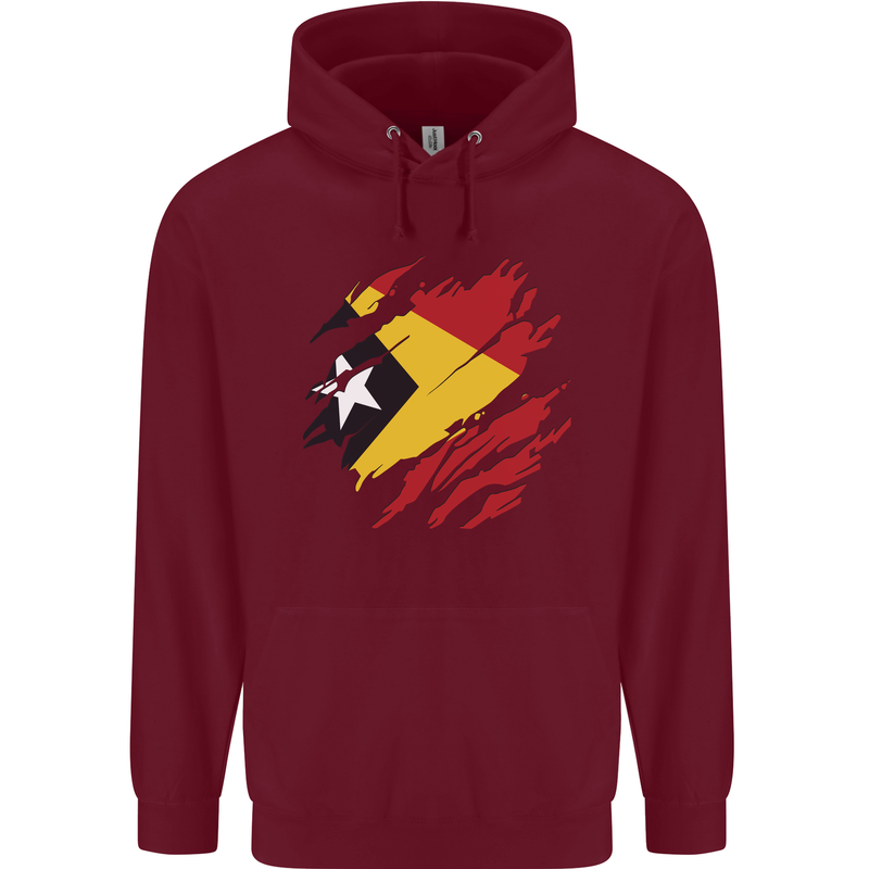Torn East Timor Flag Day Football Mens 80% Cotton Hoodie Maroon